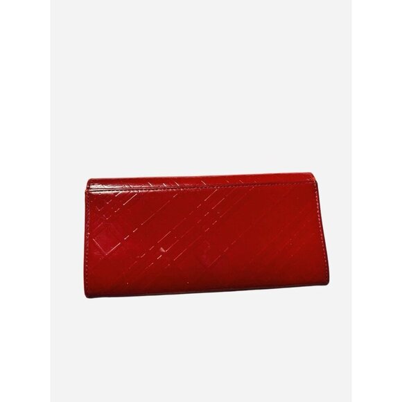 BURBERRY Nova Check Patent Leather Bi-fold Long Wallet Red - Picture 2 of 7
